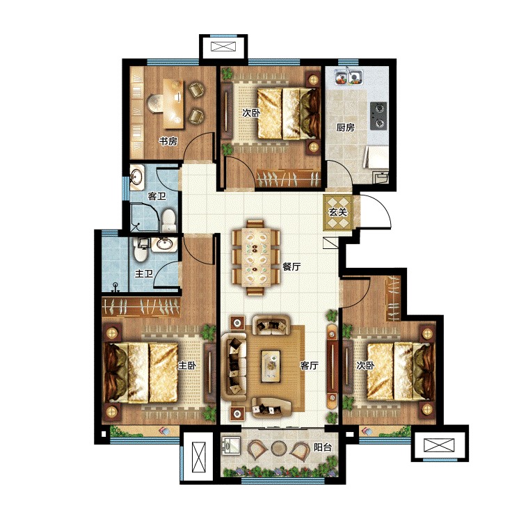 1590399717531007.jpg 金輝優(yōu)步星辰建面約119㎡戶型效果圖